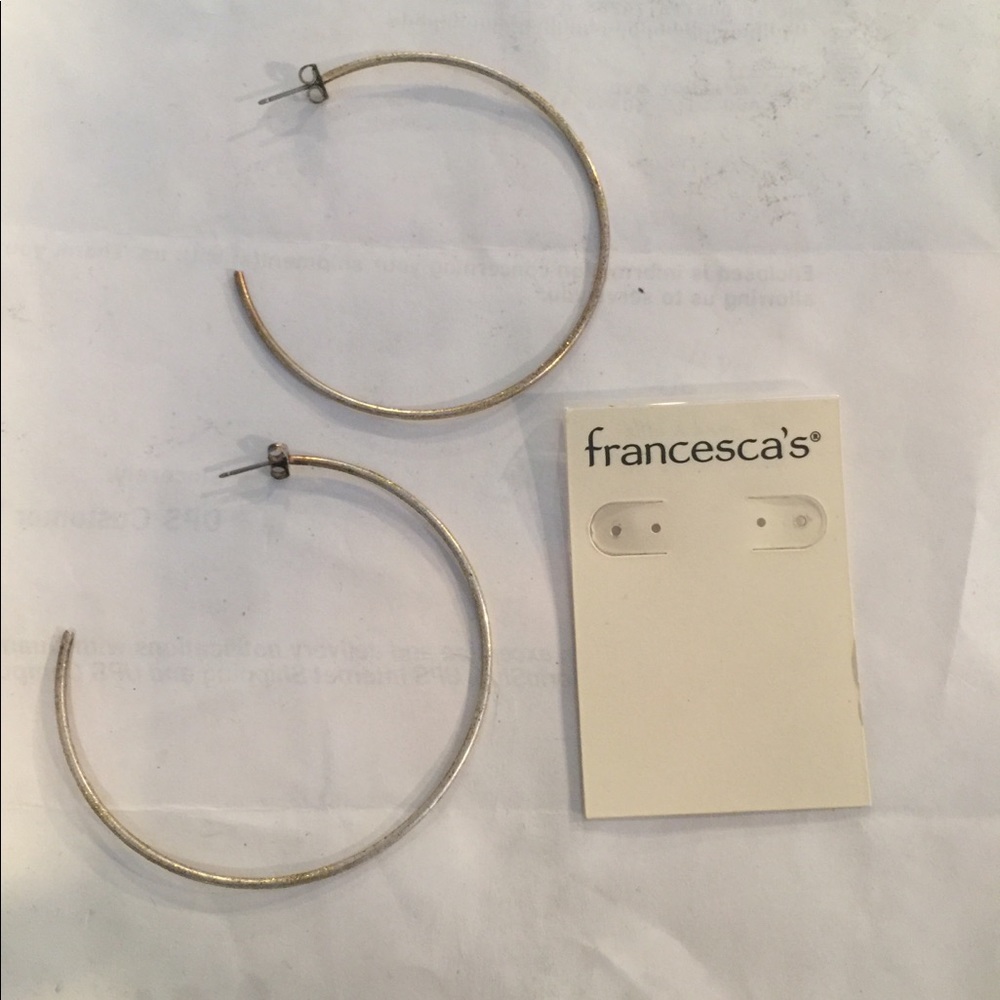 Francesca’s Collections Large 2.5” brushed gold skinny thin Hoop earrings